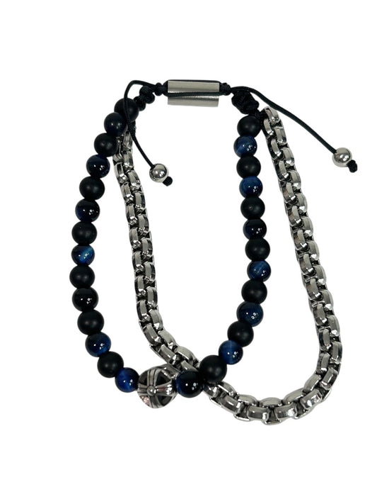 Claires Blue Black Silvertone Two Strand Bracelet Adjustable Slide