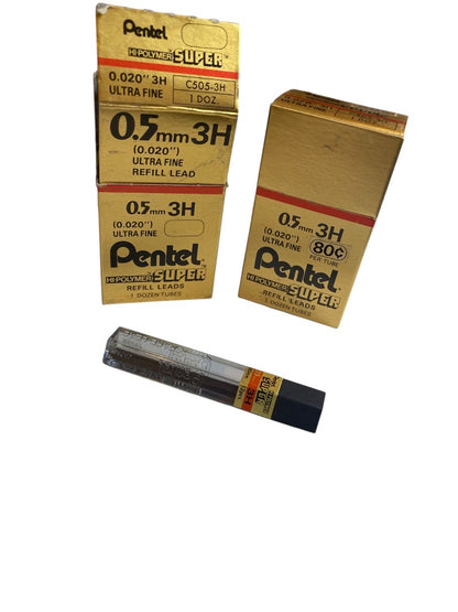 Pentel Super Refill Leads 25 Tubes .5mm 3H (0.020") Ultra Fine Hi-Polymer