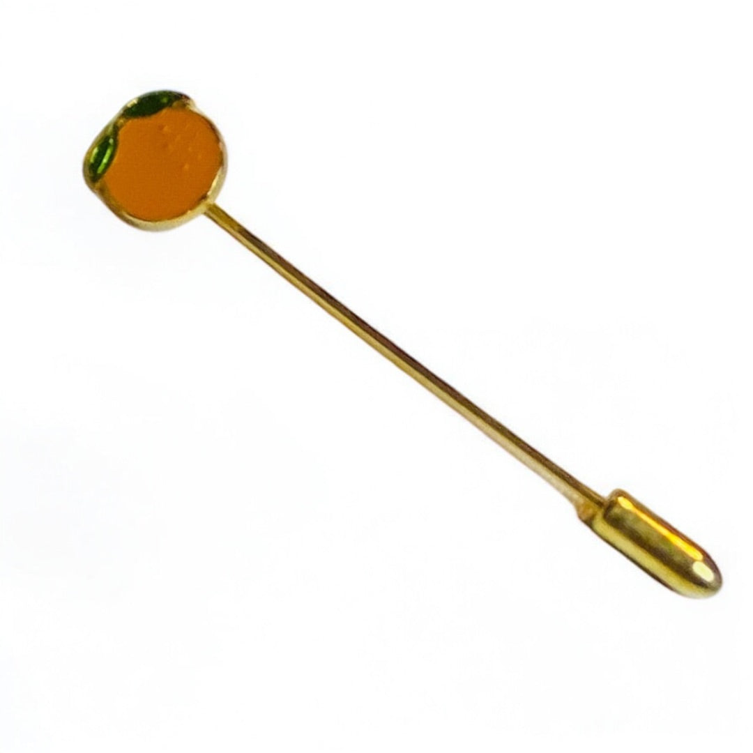 Vintage Orange Fruit Enameled Stick Pin Goldtone 2.5 Inch