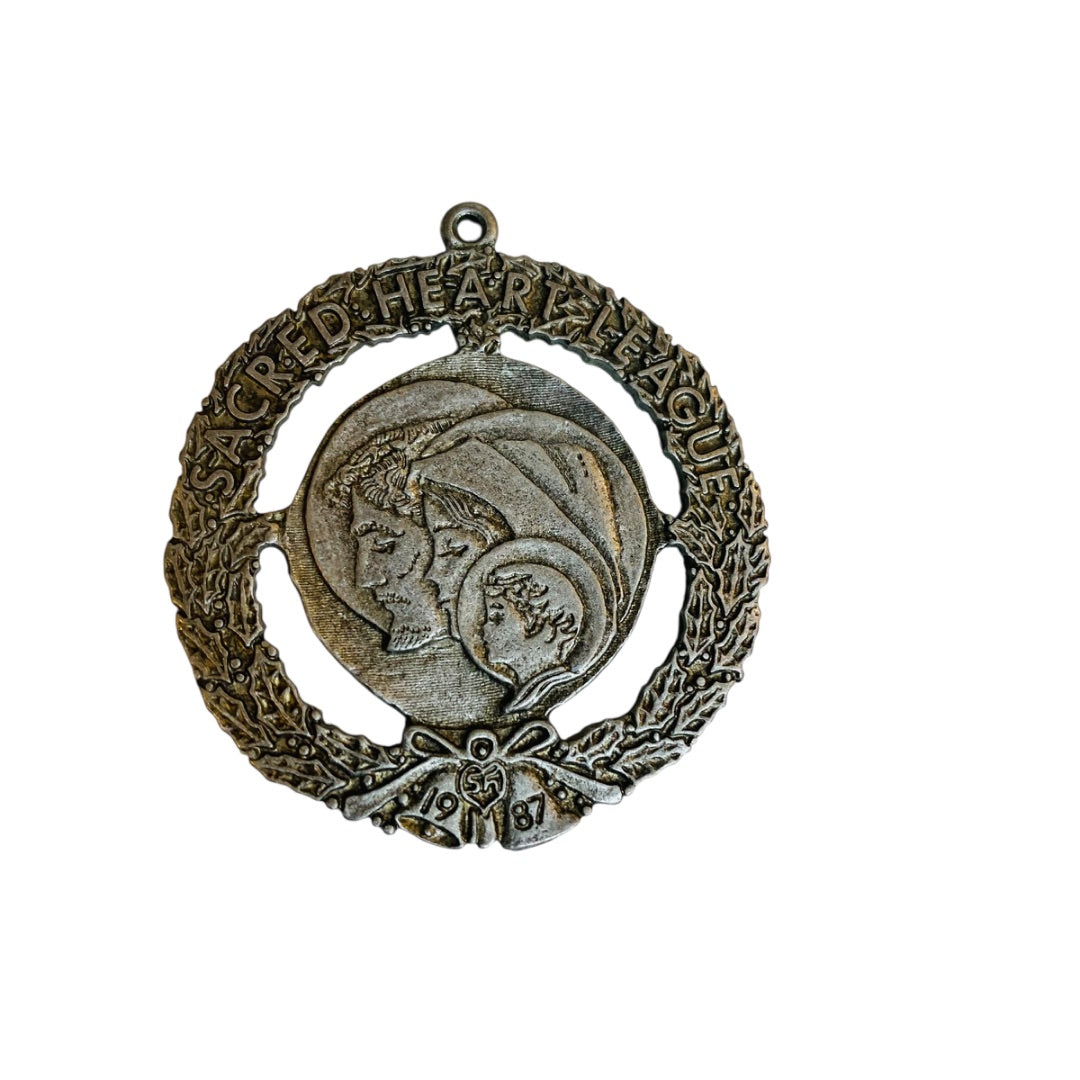 1987 Christmas Ornament Sacred Heart League Small 1.5 Inch Metal