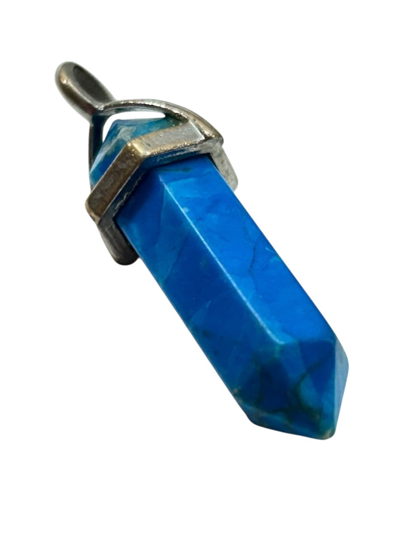 Natural Gemstones Hexagonal Pointed Chakra Healing Pendant Blue Turquoise 1.5 Inch
