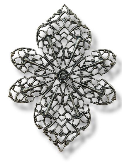 Delicate Silvertone Filigree Pendant 2.25 x 1.75 Inch Flower