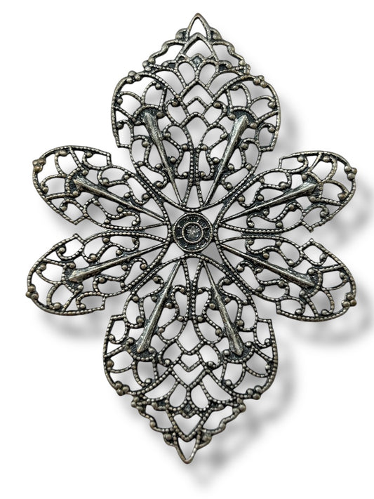 Delicate Silvertone Filigree Pendant 2.25 x 1.75 Inch Flower