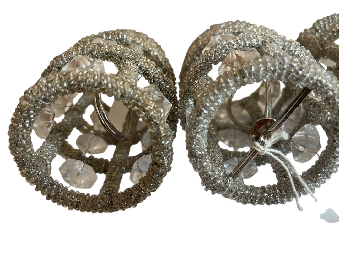 Set of 4 Beaded Lamp Shade Beads Plastic Metal Frame Clip On 4" x 2"