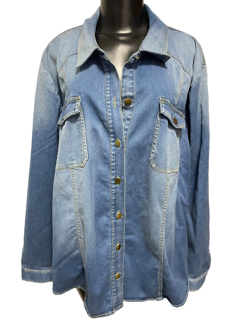 Size 24W INC Long Sleeve Button Down Denim Womens Shirt Jean Shacket