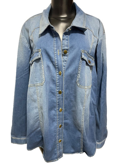 Size 24W INC Long Sleeve Button Down Denim Womens Shirt Jean Shacket