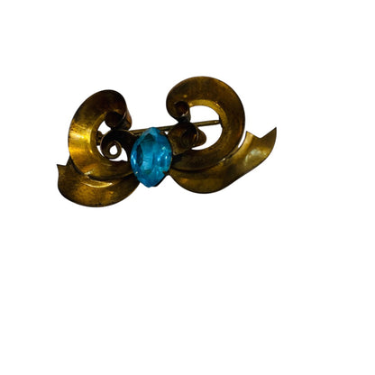 Vintage White Co Signed Gold Filled Brooch 1.75 Inch Bow Swirl Aqua