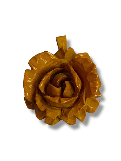 1940s Deeply Carved Butterscotch Rose Pendant 1.5 Inch Drop