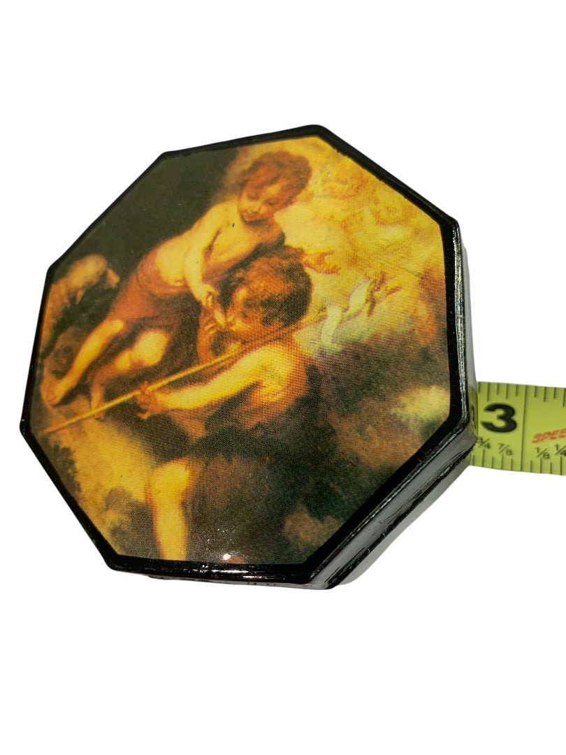 Papier Mache Trinket Box Lidded Lined 2.75 Inch Diameter Child Shepherd