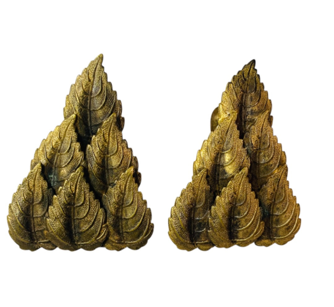 Vintage Goldtone Shoe Clips 2 Inch Leaves Antiqued Look