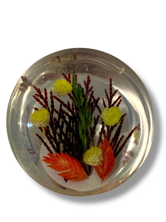 Vintage Acrylic Paperweight Wildflower 2.8 Inch Diameter