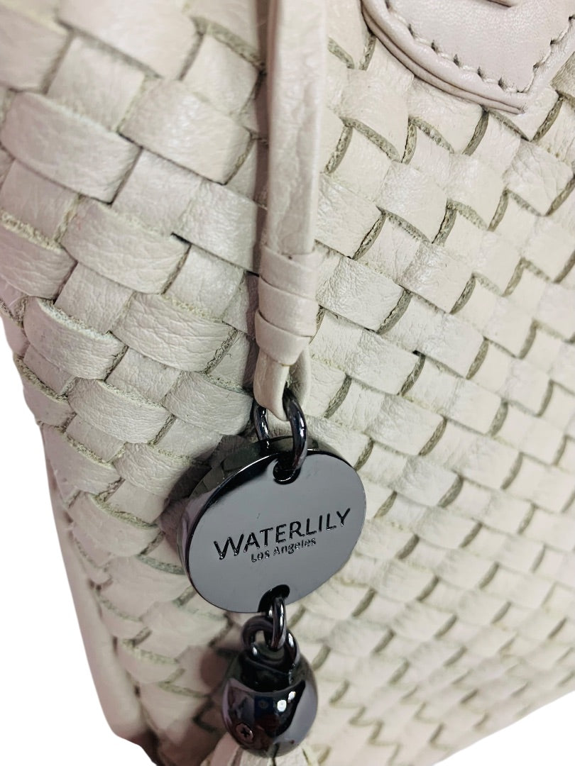 Waterlily Woven Leather Tote Bag Cream Satchel Purse Crossbody Strap Los Angeles