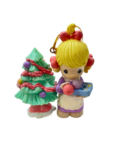 Precious Moments Holiday Wonderland Christmas Ornament Girl Tree 3" Hard Plastic