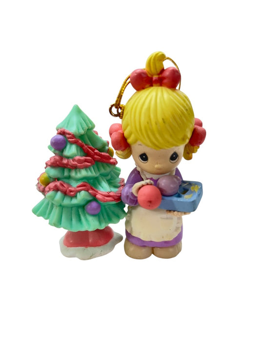 Precious Moments Holiday Wonderland Christmas Ornament Girl Tree 3" Hard Plastic