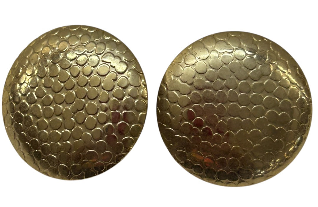 Vintage Goldtone Post Pierced Earrings Snakeskin Texture 1 Inch