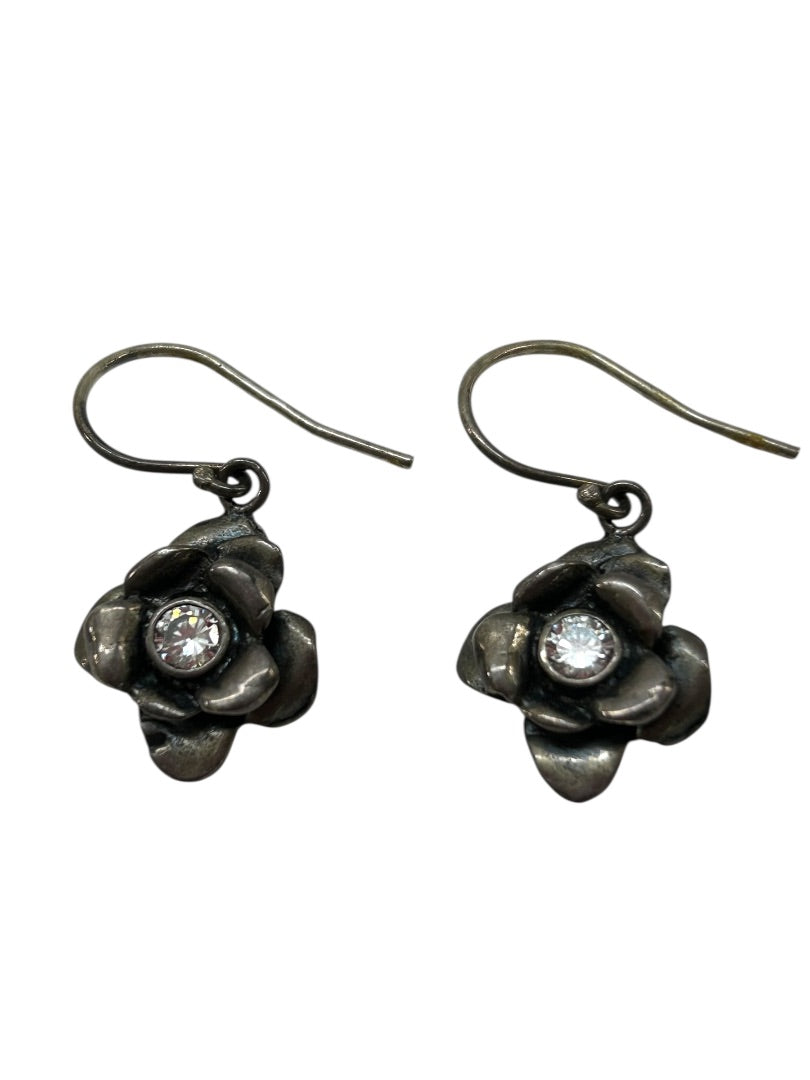 Sterling Silver 925 Fish Hook Pierced Flower Earrings Isreal 1" Drop