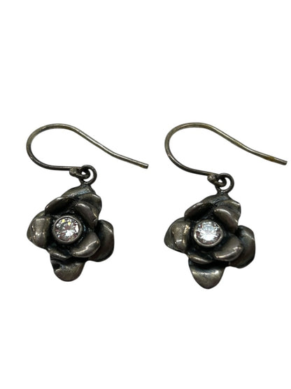 Sterling Silver 925 Fish Hook Pierced Flower Earrings Isreal 1" Drop