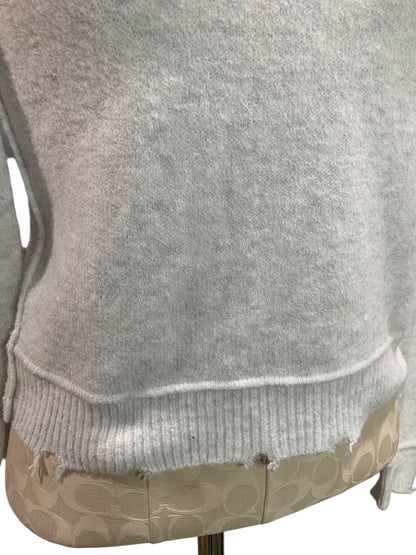Small Aerie Womens White Gray Distressed Hem Sweater Reverse Stitch