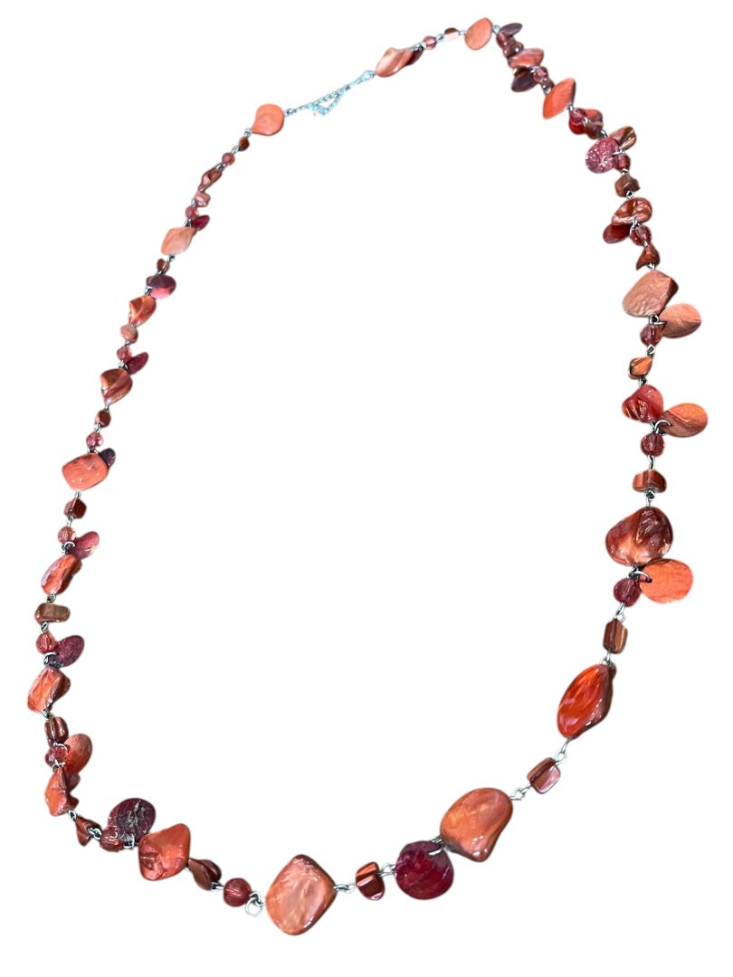 Lane Bryant Adjustable Orange Plastic Beaded Silvertone Necklace 45 Inch