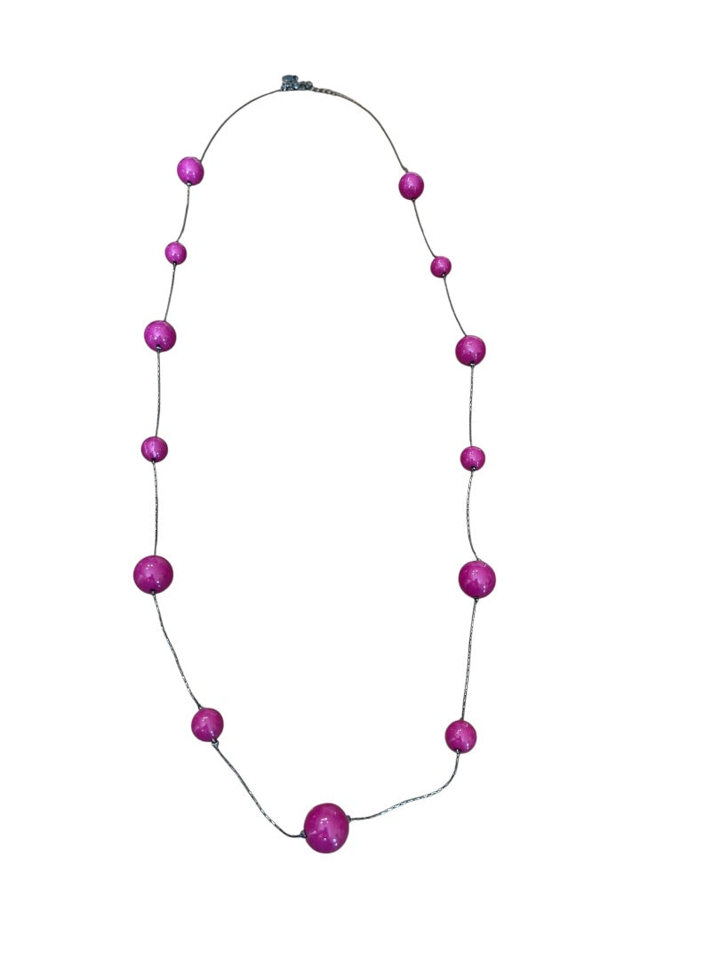 Express Pink Sphere Bead 45 Inch Strand Necklace Gun Metal Silver Lobster Clasp