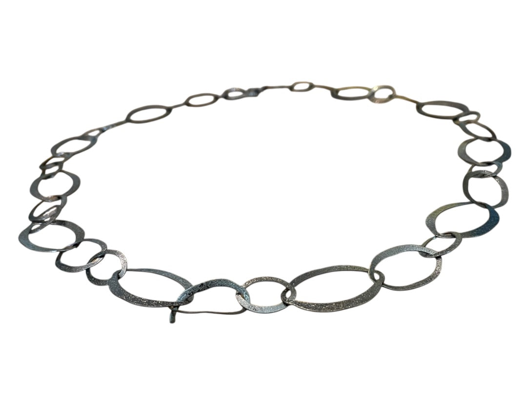 Large Oval Interlinked Chain Necklace Gun Metal 34 Inch Hook Closure