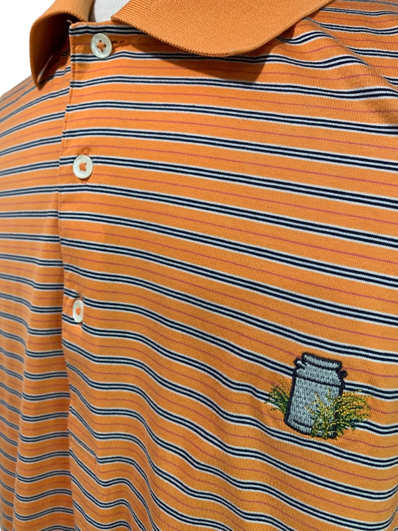 XL Fairway & Greene Mens Golf Polo Shirt Orange Striped Short Sleeve