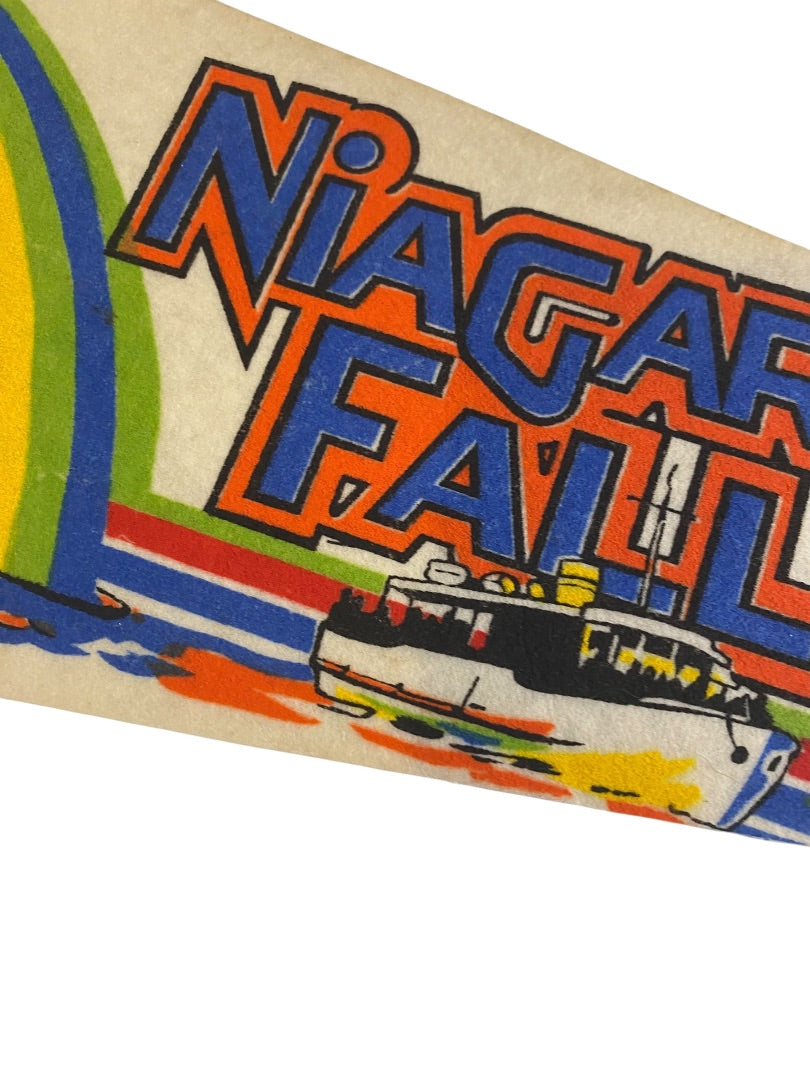 1980s 25 Inch Niagara Falls Pennant Souvenir Felt Flag Canada Rainbow