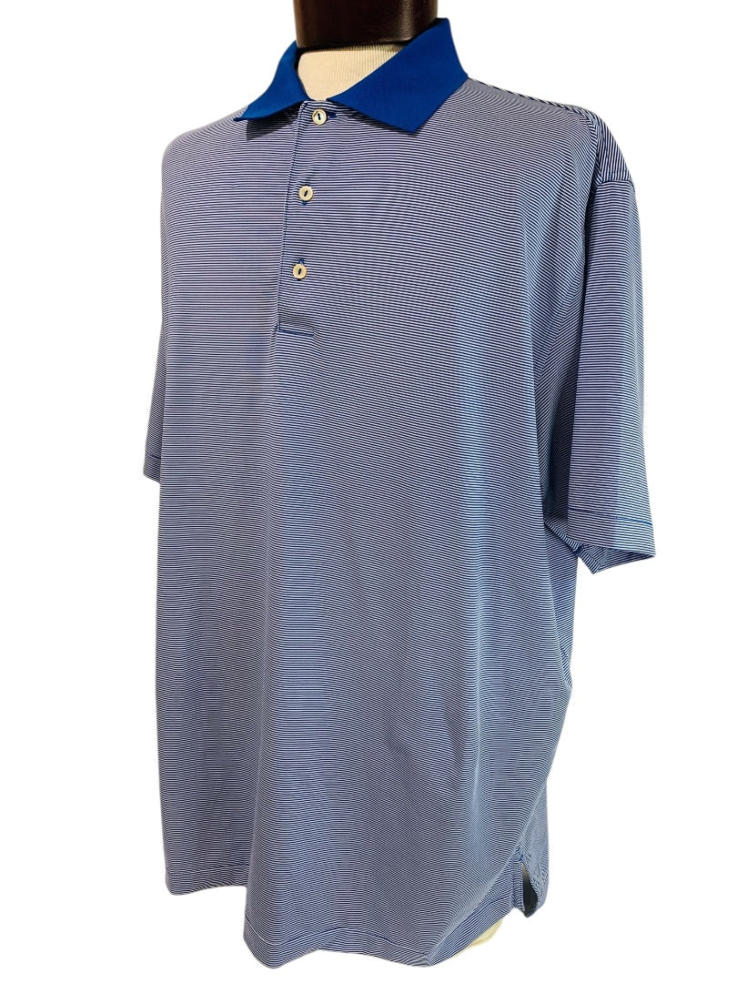 XL Peter Millar Mens Summer Comfort Blue White Stripe Golf Polo Shirt