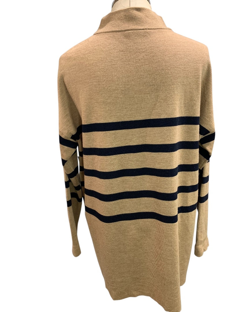 Size 42 Basler Womens Tunic Sweater Brown Black Stripe Mock Turtleneck