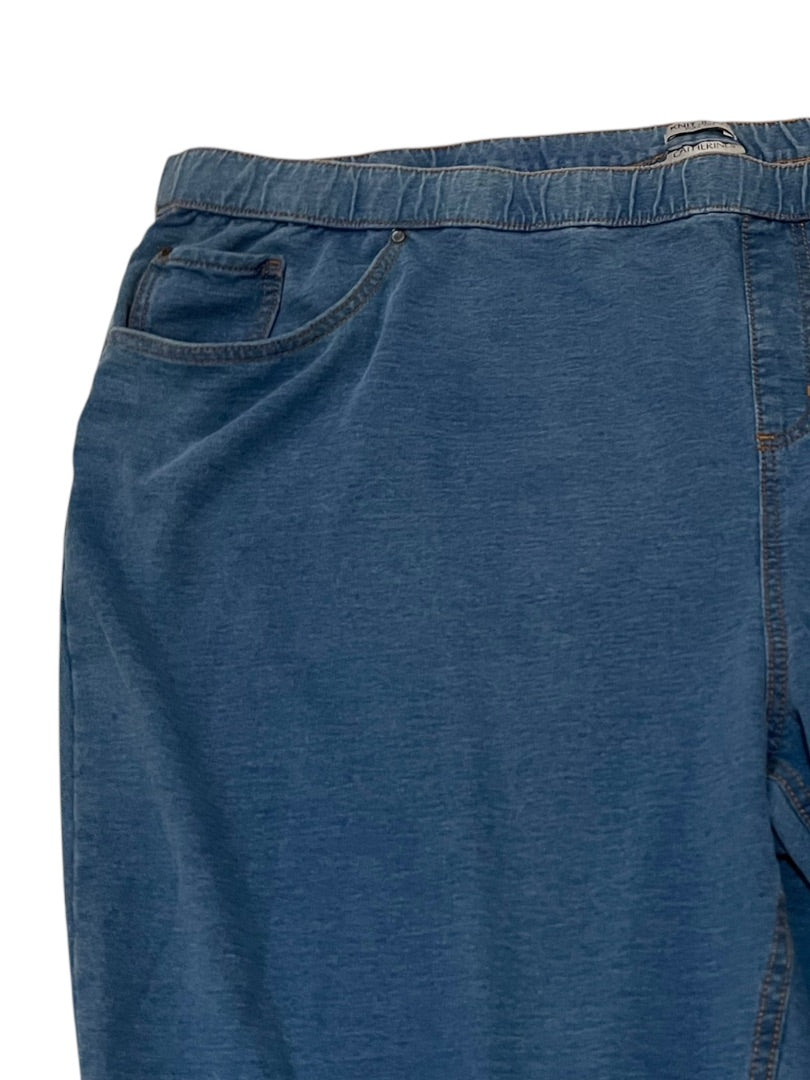 5X Catherines Pull On Elastic Waist Knit Jeans Pockets Blue New