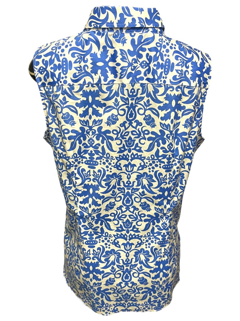 Size 16 Talbots Button Up Wrinkle Resistant Sleeveless Floral Shirt Blue