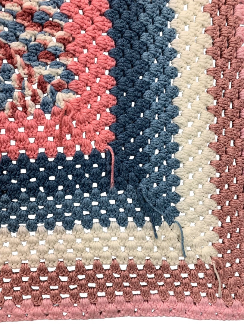 Vintage Crochet Square Blanket Afghan Throw 42" x 44" Mauve Blue