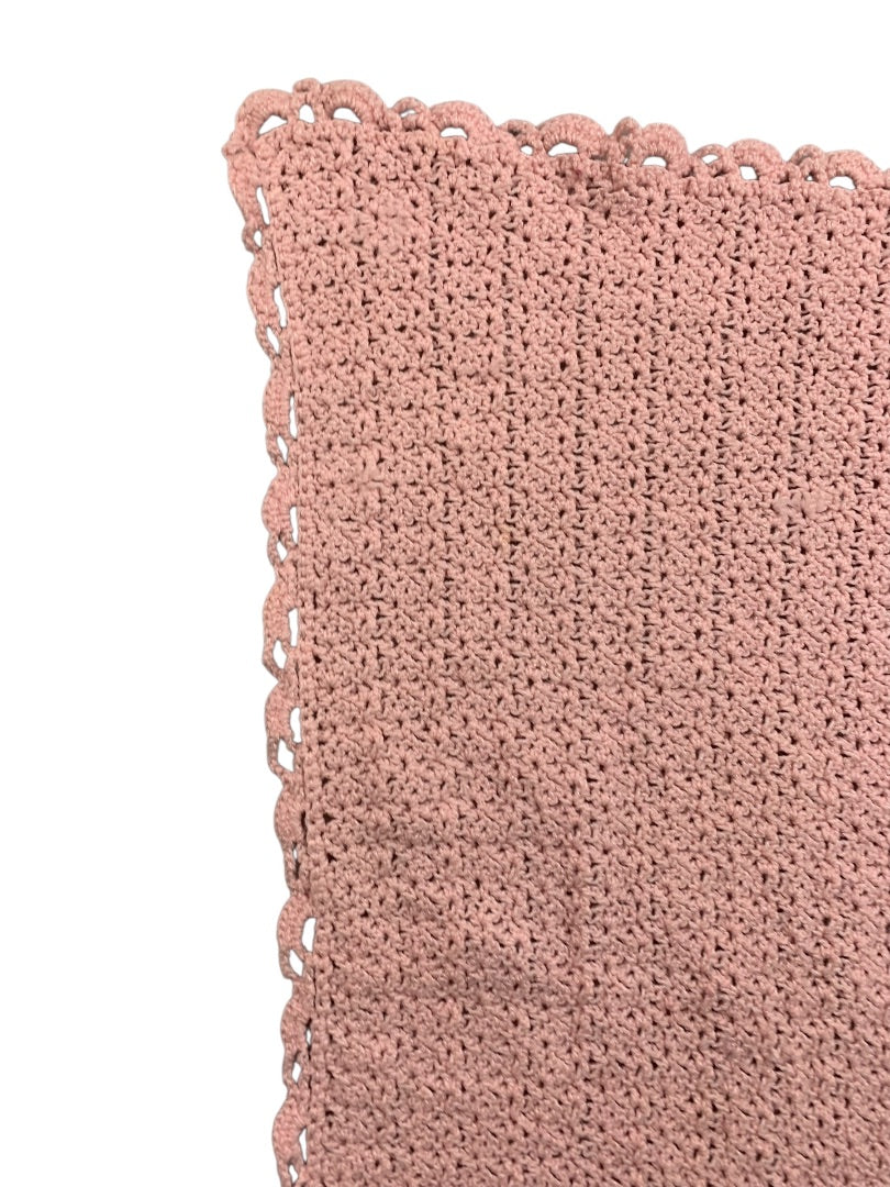 Vintage Pink Sparkle Crochet Baby Blanket 35" x 27" Scalloped Edge