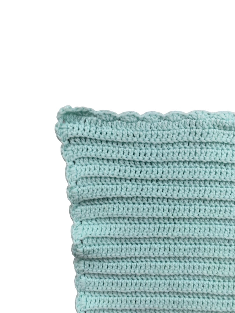 Vintage Mint Green Crochet Baby Blanket 34" x 27" Scalloped Edge