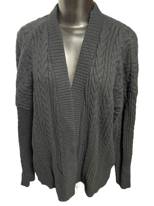 XL Cyrus Cable Knit Open Cardigan Sweater Black Womens