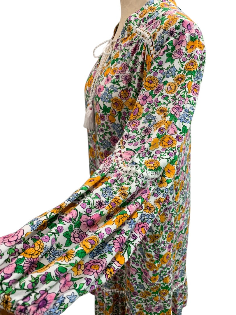 Large Crown & Ivy Long Sleeve Boho Shift Dress Floral Print Soft
