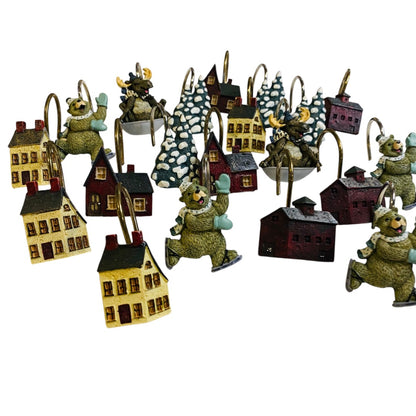 Set of 20 Holiday Winter Shower Curtain Hooks Bear Barn Tree Snow