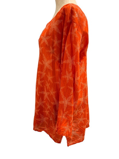 Large/XL Paths of the Spirit Womens Bathing Coverup Orange Starfish Sheer