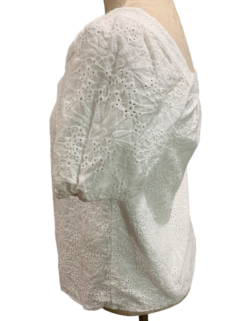 XXSP Loft Petites Womens White Eyelet Lined Pullover Blouse Square Neck