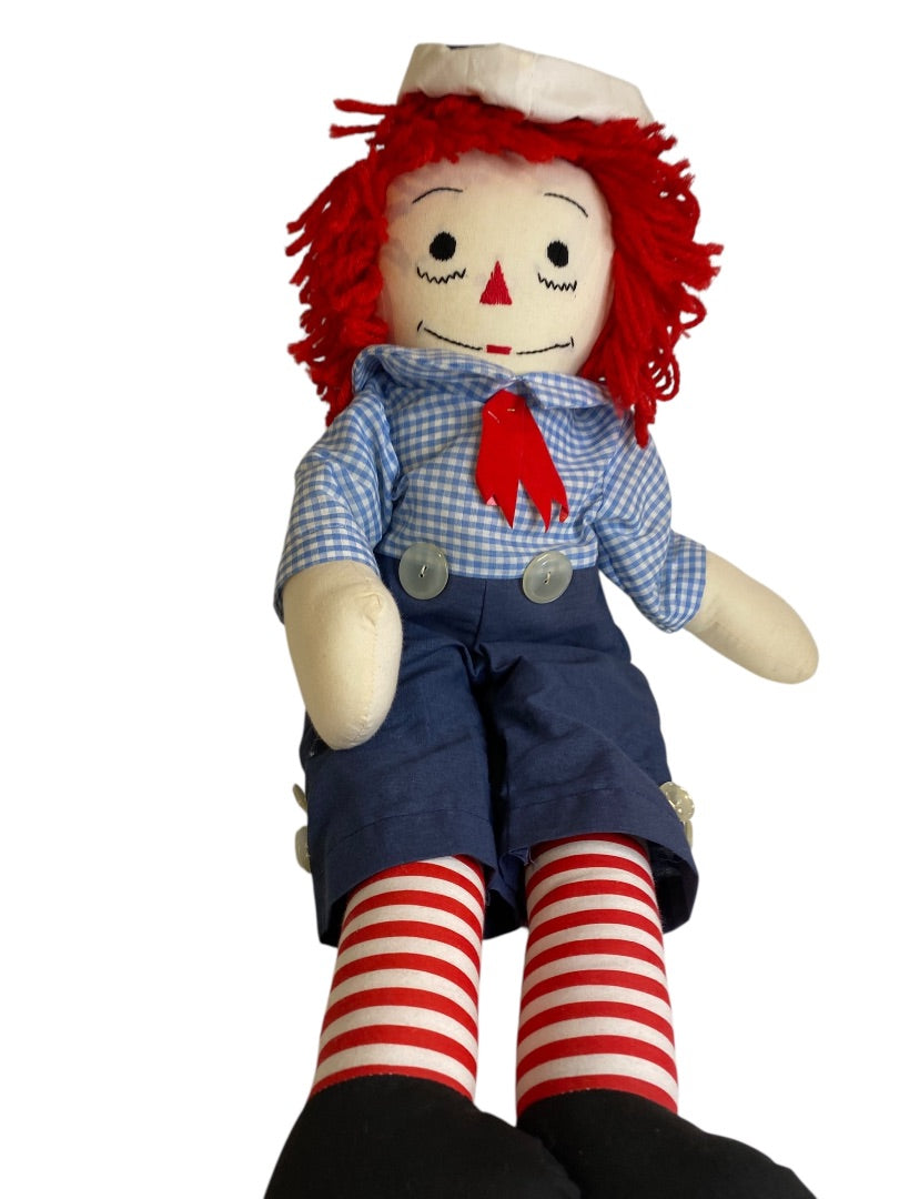 Vintage Raggedy Andy Rag Doll 25 Inch Handmade Embroidered Face