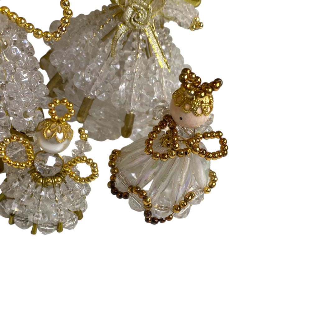 Set of 4 Vintage Beaded Angel Tabletop Ornaments 1.5"-3" Handmade