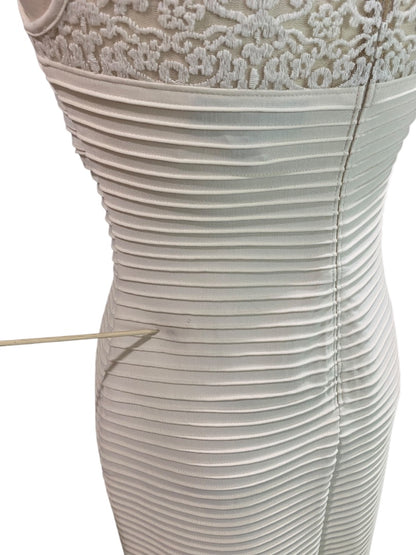 XS Tadashi Shoji Pintuck Lace Gown Ivory Boatneck Romantic