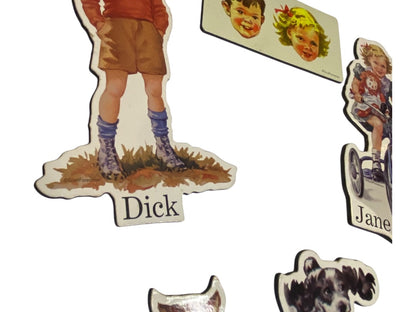 Set of 5 Dick and Jane Retro Magnets Scott Foresman Die-Cut Spot Puff