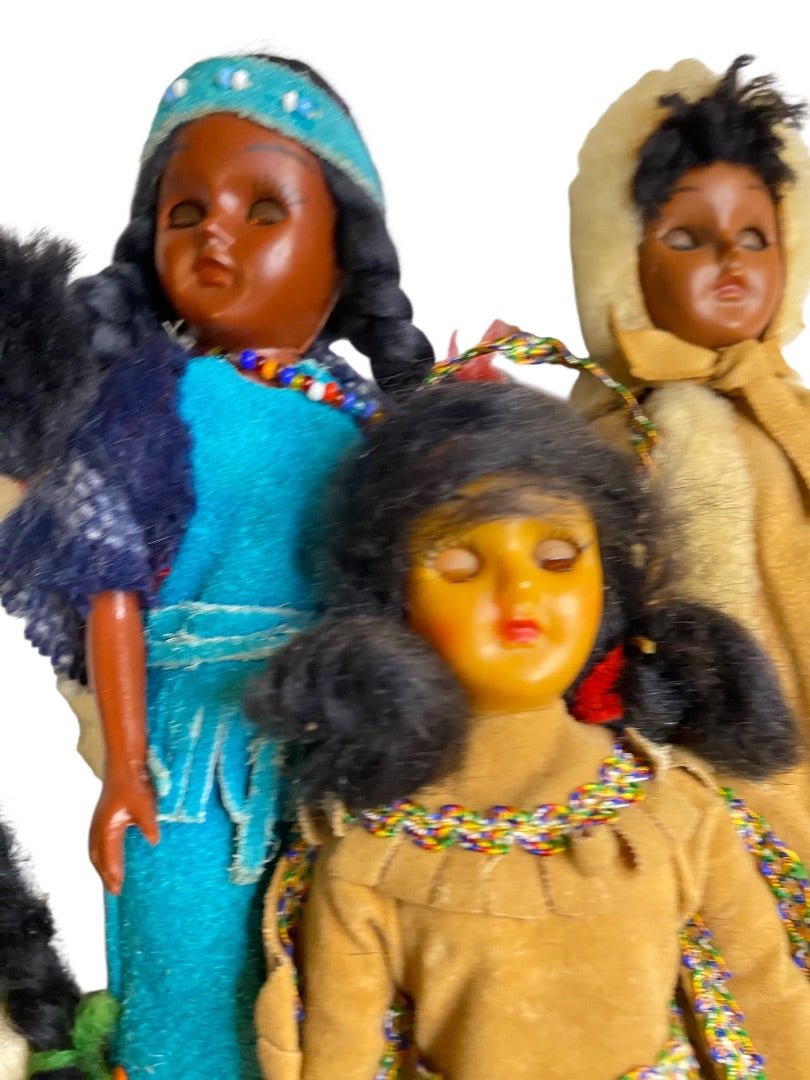 Lot of 5 Native American Vintage Dolls Sleep Wake Eyes Papoose