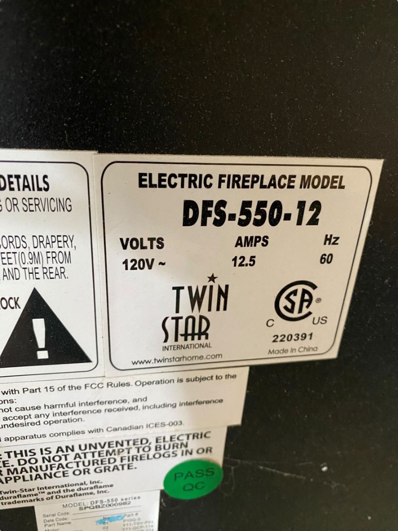 Duraflame Electric Fireplace Model DFS-550-12 Space Heater