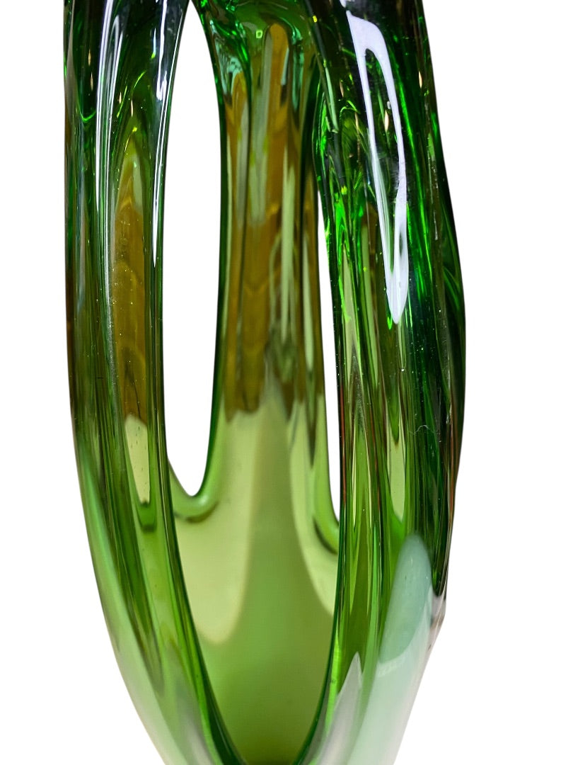MidCentury Art Glass Sculpture Handblown Green 15" Maexsa Style