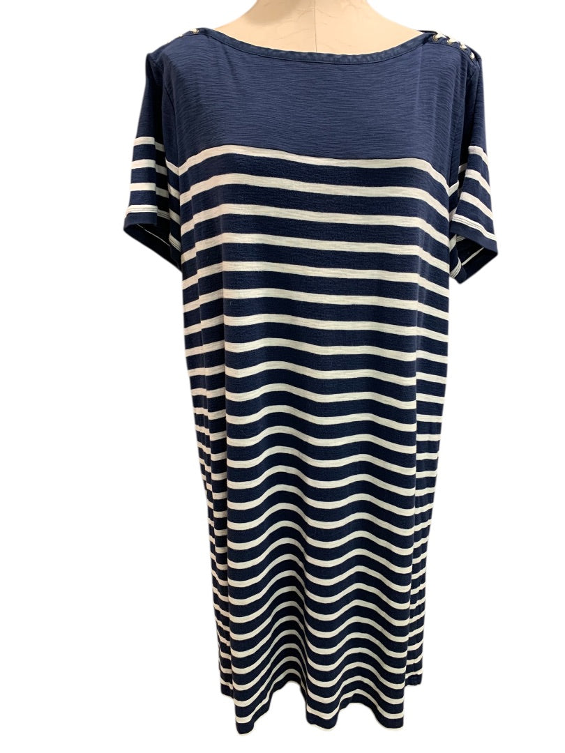 3X Lauren Jeans Co.  Pullover Striped Tshirt Dress Navy White Cotton