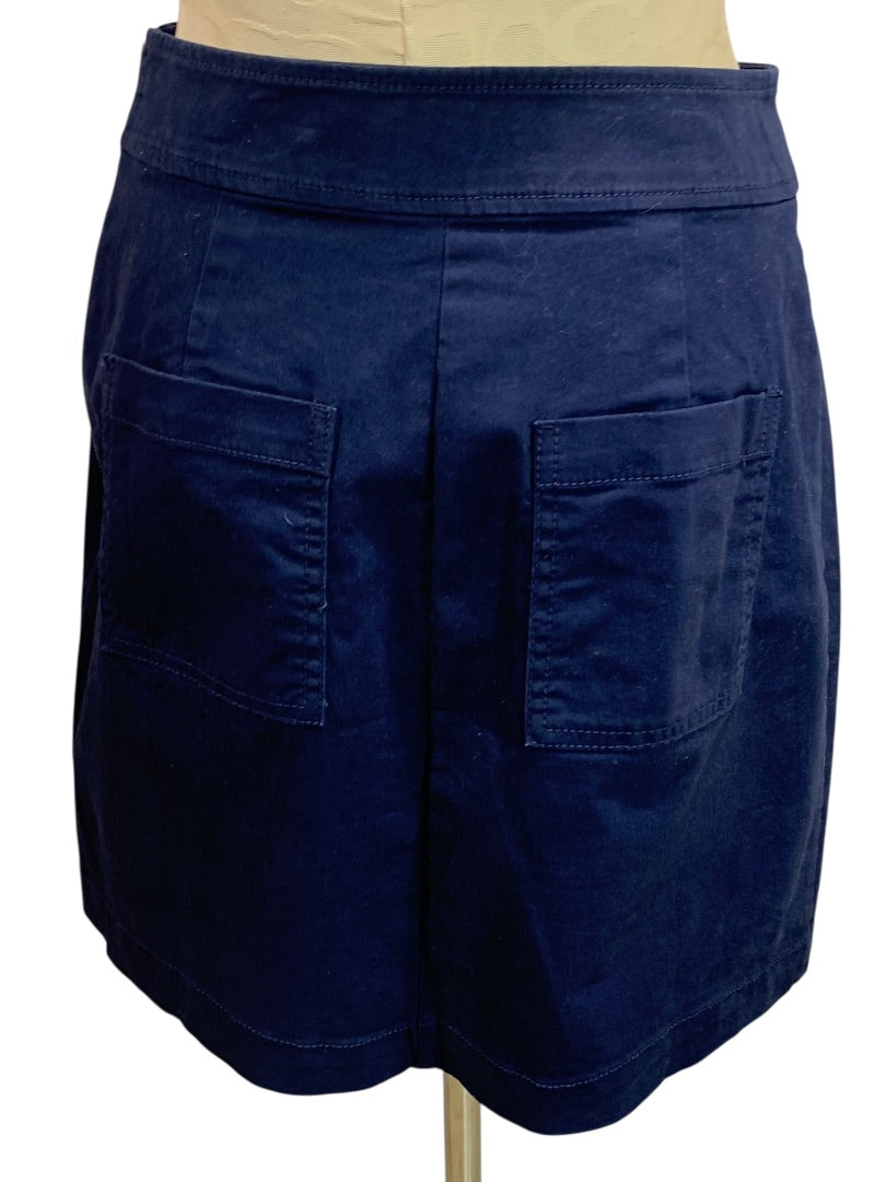 Size 2 Loft Navy Blue Skirt Side Zip Stretch Cotton 18.5" Length