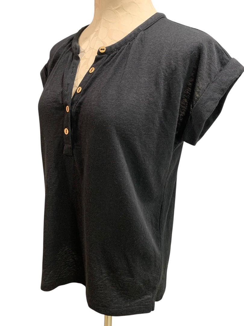 XS Loft Womens Black Henley Style Black Short Sleeve Tshirt