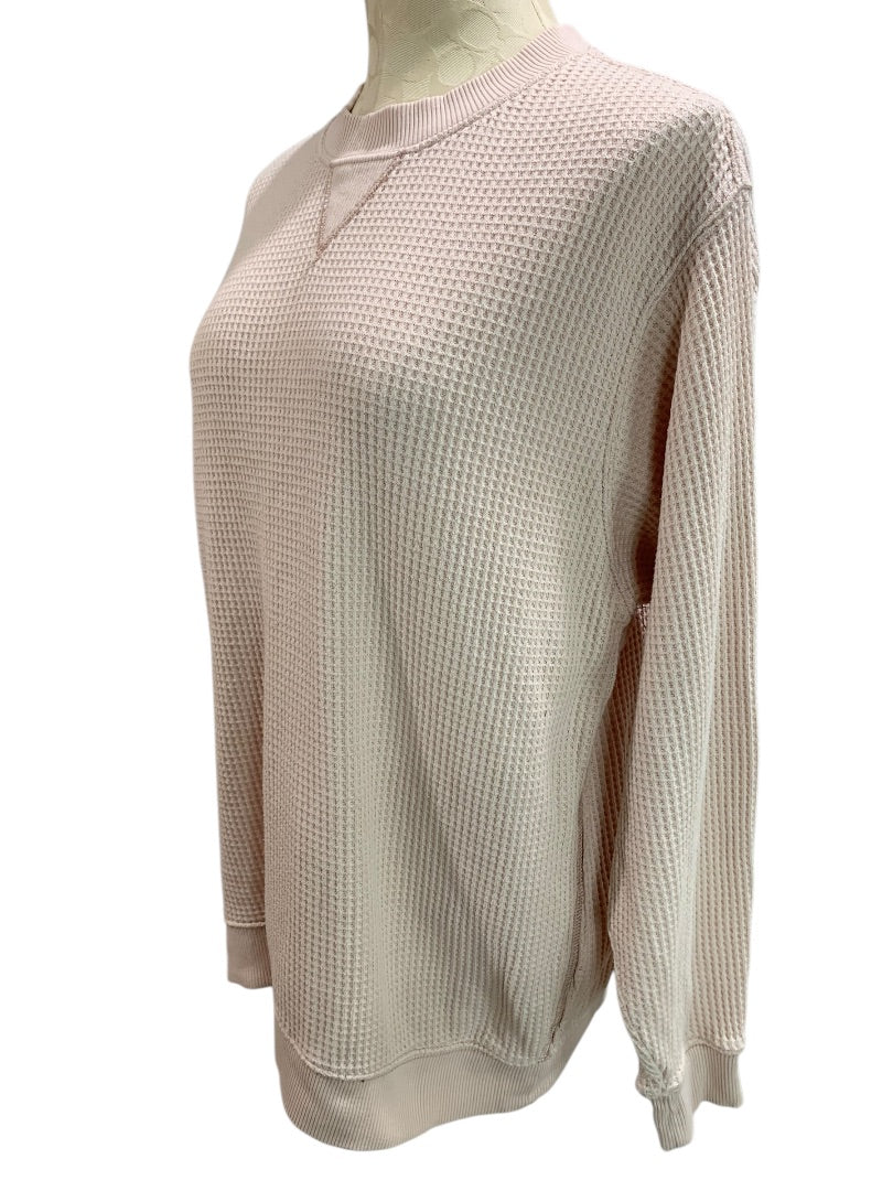 XS Aerie Womens Pink Oversize Thermal Sweatshirt Crewneck Pullover